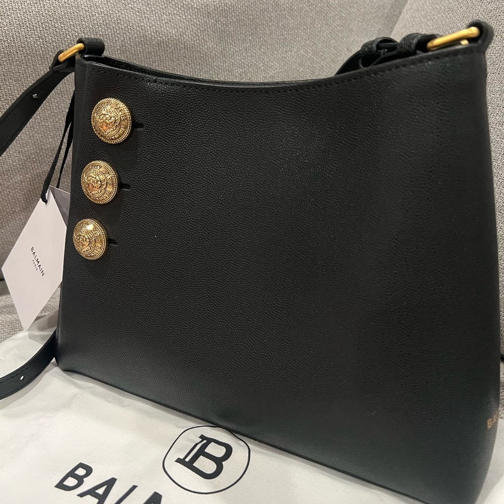 New Balmain black leather gold button embleme bag - Picture 4 of 13
